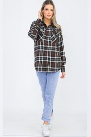 Womens Boyfriend Flannel Shirt S-L ONLY (Color: 104 BROWN BLACK, size: L)