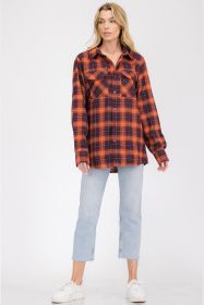 Womens Boyfriend Flannel Shirt S-L ONLY (Color: 102 ORANGE NAVY, size: L)