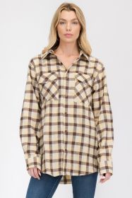 Womens Boyfriend Flannel Shirt S-L ONLY (Color: 103 SAND BLACK, size: S)