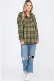 Womens Boyfriend Flannel Shirt S-L ONLY (Color: 102 OLIVE SAND, size: L)