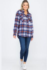 Womens Boyfriend Flannel Shirt S-L ONLY (Color: 104 BLUE GOLD, size: L)
