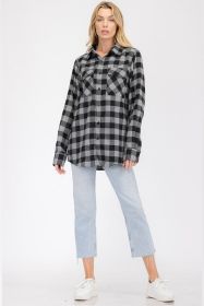 Womens Boyfriend Flannel Shirt S-L ONLY (Color: 101 BLACK GREY, size: L)