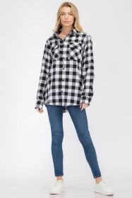 Womens Boyfriend Flannel Shirt S-L ONLY (Color: 101 BLACK WHITE, size: M)