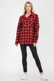 Womens Boyfriend Flannel Shirt S-L ONLY (Color: 101 BLACK RED, size: L)