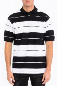 Old School Pique Polo Shirt (Color: BLACK WHITE, size: L)
