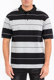 Old School Pique Polo Shirt (Color: BLACK GREY, size: L)