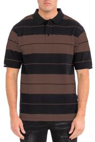 Old School Pique Polo Shirt (Color: BROWN BLACK, size: M)