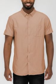 MENS PASTEL COLOR SHORT SLEEVE BUTTON DOWN (Color: CINNAMON, size: 3XL)