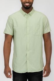 MENS PASTEL COLOR SHORT SLEEVE BUTTON DOWN (Color: FOAM GREEN, size: S)