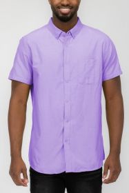 MENS PASTEL COLOR SHORT SLEEVE BUTTON DOWN (Color: LILAC, size: S)
