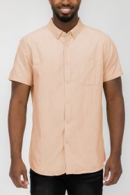 MENS PASTEL COLOR SHORT SLEEVE BUTTON DOWN (Color: PEACH, size: XL)