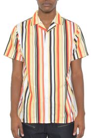 Mens Short Sleeve Button Down (Color: RED YELLOW, size: 2XL)
