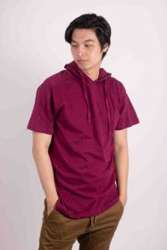 LIGHT WEIGHT TRIBLEND SHORT SLEEVES HOODIE (Color: Burgundy, size: M)