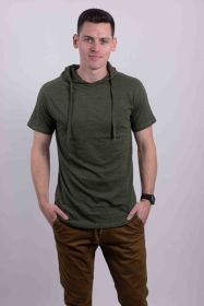 LIGHT WEIGHT TRIBLEND SHORT SLEEVES HOODIE (Color: Olive, size: XL)