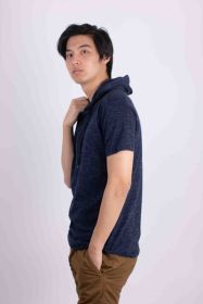 LIGHT WEIGHT TRIBLEND SHORT SLEEVES HOODIE (Color: Navy, size: M)