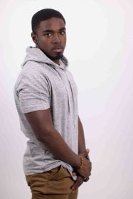 LIGHT WEIGHT TRIBLEND SHORT SLEEVES HOODIE (Color: Oatmeal, size: M)
