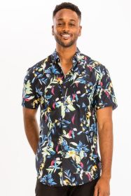 Weiv Mens Print Hawaiian Button Down Shirt (Color: MULTI, size: S)