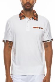 Checkered Plaid Short Sleeve Ploto Shirt (Color: White, size: L)