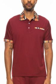 Checkered Plaid Short Sleeve Ploto Shirt (Color: Burgundy, size: XL)