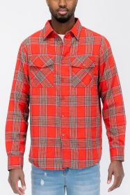 LONG SLEEVE FLANNEL FULL PLAID CHECKERED SHIRT (Color: RED SKY, size: L)