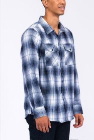 Regular Fit Checker Plaid Flannel Long Sleeve (Color: NAVY WHITE, size: 3XL)