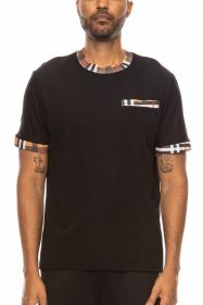 Checkered Short Sleeve Tee (Color: Black, size: M)