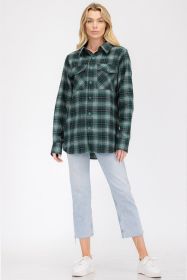 Regular Fit Checker Plaid Flannel Long Sleeve (Color: GREEN BLACK, size: L)