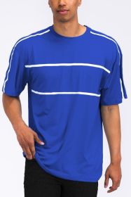 ROUND NECK TAPE STRIPE TSHIRT (Color: SKY, size: M)