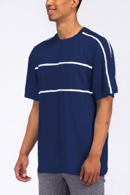 ROUND NECK TAPE STRIPE TSHIRT (Color: Red, size: M)