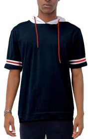 SHORT SLEEVE HOODED SHIRT (Color: Navy, size: XL)