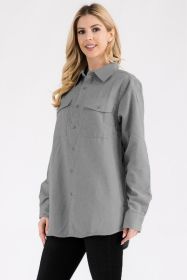 Womens Boyfriend Solid Flannel Shirt (Color: Light Grey, size: 2XL)