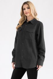 Womens Boyfriend Solid Flannel Shirt (Color: Black, size: 3XL)