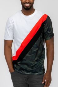 SHORT SLEEVE CAMO COLOR BLOCK TSHIRT (Color: White, size: 2XL)