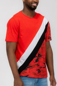 SHORT SLEEVE CAMO COLOR BLOCK TSHIRT (Color: Red, size: 2XL)