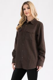 Womens Boyfriend Solid Flannel Shirt (Color: BROWN, size: XL)
