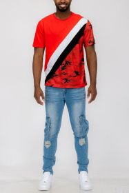 SHORT SLEEVE CAMO COLOR BLOCK TSHIRT (Color: Olive, size: XL)