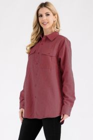 Womens Boyfriend Solid Flannel Shirt (Color: Burgundy, size: L)