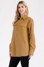 Womens Boyfriend Solid Flannel Shirt (Color: Camel, size: 3XL)