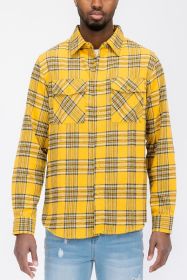 LONG SLEEVE FLANNEL FULL PLAID CHECKERED SHIRT (Color: YELLOW SKY, size: 3XL)