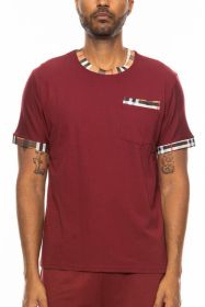 Checkered Short Sleeve Tee (Color: Burgundy, size: XL)