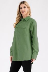Womens Boyfriend Solid Flannel Shirt (Color: Olive, size: 3XL)
