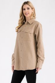 Womens Boyfriend Solid Flannel Shirt (Color: KHAKI, size: 2XL)