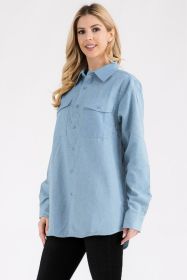 Womens Boyfriend Solid Flannel Shirt (Color: SKY, size: M)