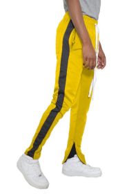 SLIM SKINNY STRIPE DESIGN TRACK PANT JOGGERS (Color: YELLOW BLACK, size: M)