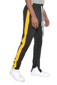 SLIM SKINNY STRIPE DESIGN TRACK PANT JOGGERS (Color: black yellow, size: 3XL)