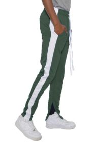 SLIM SKINNY STRIPE DESIGN TRACK PANT JOGGERS (Color: OLIVE WHITE, size: S)