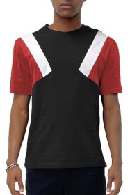 Color Block Short Sleeve Tshirt (Color: BLACK WHITE RED, size: XL)