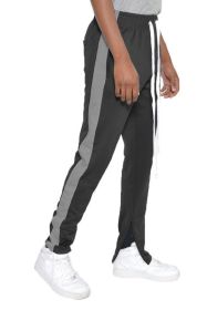 SLIM SKINNY STRIPE DESIGN TRACK PANT JOGGERS (Color: BLACK GREY, size: XL)