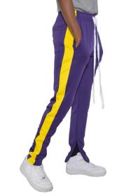 SLIM SKINNY STRIPE DESIGN TRACK PANT JOGGERS (Color: PURPLE YELLOW, size: L)