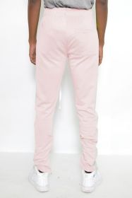 SLIM SKINNY STRIPE DESIGN TRACK PANT JOGGERS (Color: pink white, size: L)